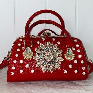 Hard shell red rhinestone fashion hand bag